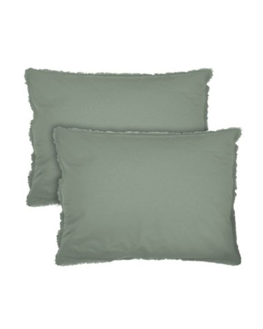 Set de 2 taies doreiller unies  finition à franges Lichen 65x65cm