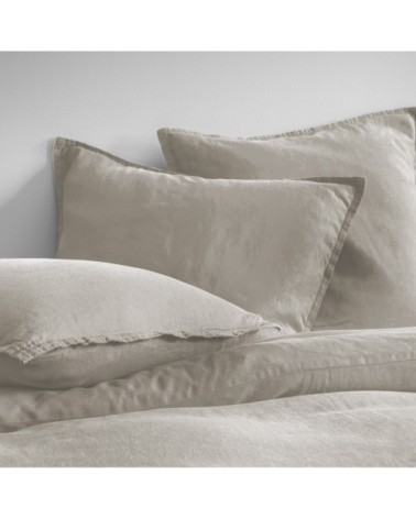 Set de 2 taies doreiller unies en lin lavé Naturel 50x70cm