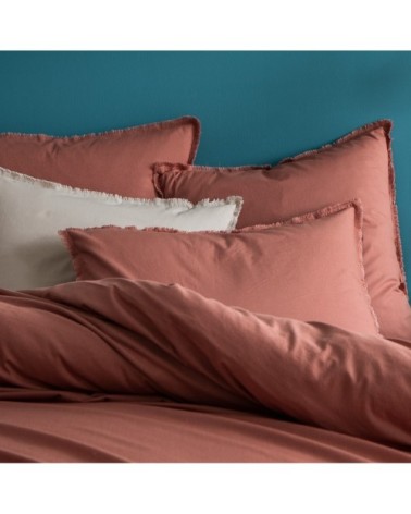 Set de 2 taies doreiller unies finition à franges Terre Cuite 50x70cm