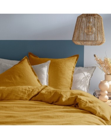 Set de 2 taies doreiller unies en lin lavé Safran 50x70cm