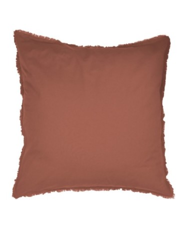 Set de 2 taies doreiller unies finition à franges Terre Cuite 65x65cm