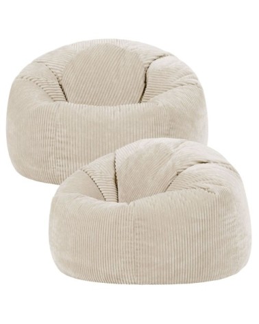 Lot de 2 poufs velours côtelé beige galet