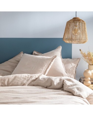 Set de 2 taies doreiller unies en lin lavé Naturel 65x65cm