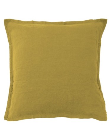 Set de 2 taies doreiller unies en lin lavé Safran 65x65cm