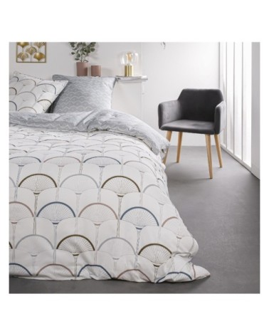 Parure de lit 2 personnes imprimé en Coton Blanc 220x240 cm