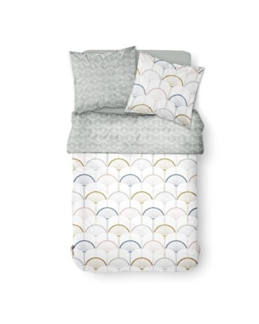 Parure de lit 2 personnes imprimé en Coton Blanc 220x240 cm