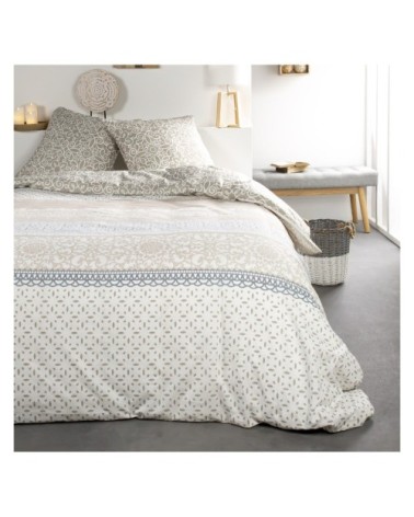 Parure de lit 2 personnes imprimé floral en Coton Beige 220x240 cm