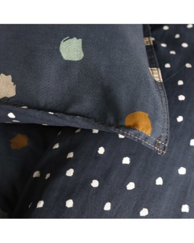 Parure de lit 2 personnes imprimé a pois en Coton Bleu 220x240 cm