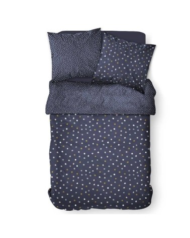 Parure de lit 2 personnes imprimé a pois en Coton Bleu 220x240 cm