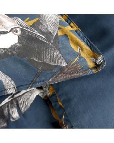 Parure de lit 2 personnes imprimé jungle en Coton Bleu 220x240 cm