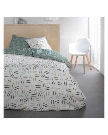 Parure de lit 2 personnes imprimé Rayure en Coton Blanc 220x240 cm