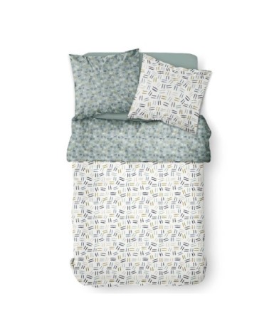 Parure de lit 2 personnes imprimé Rayure en Coton Blanc 220x240 cm