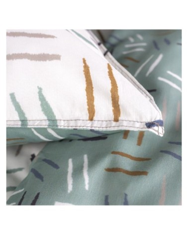 Parure de lit 2 personnes imprimé Rayure en Coton Blanc 220x240 cm