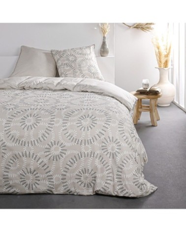 Parure de lit 2 personnes imprimé en Coton Beige 220x240 cm