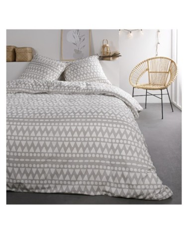 Parure de lit 2 personnes imprimé en Coton Gris 240x260 cm