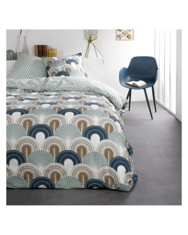 Parure de lit 2 personnes imprimé en Coton Bleu 220x240 cm