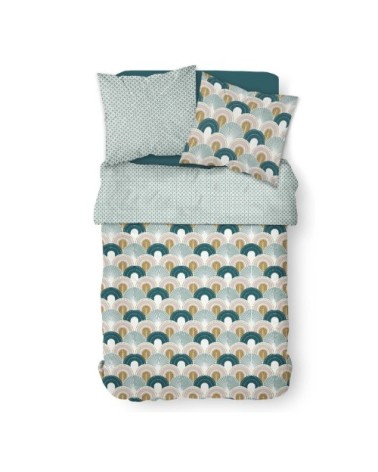 Parure de lit 2 personnes imprimé en Coton Bleu 220x240 cm