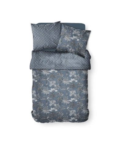 Parure de lit 2 personnes imprimé jungle en Coton Bleu 220x240 cm