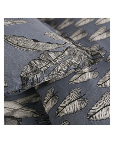Parure de lit 2 personnes imprimé jungle en Coton Bleu 220x240 cm