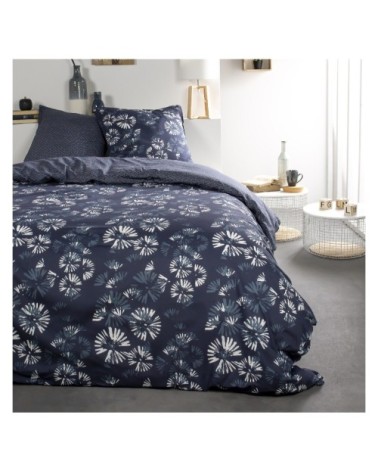 Parure de lit 2 personnes imprimé floral en Coton Bleu 240x260 cm