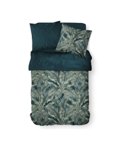 Parure de lit 2 personnes imprimé jungle en Coton Bleu 220x240 cm