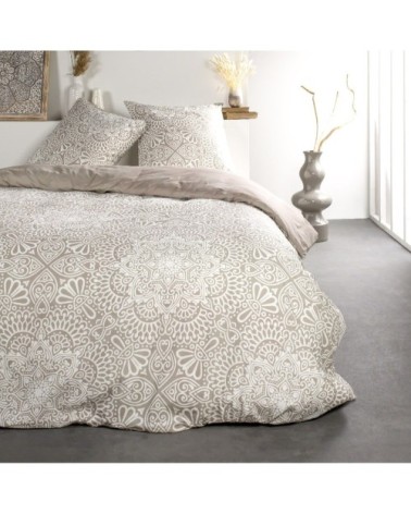 Parure de lit 2 personnes imprimé floral en coton beige 220x240cm