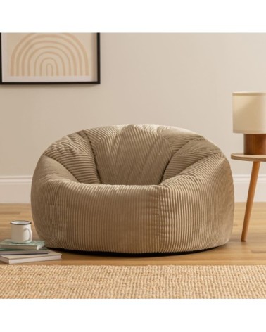 Lot de 2 poufs velours côtelé beige galet