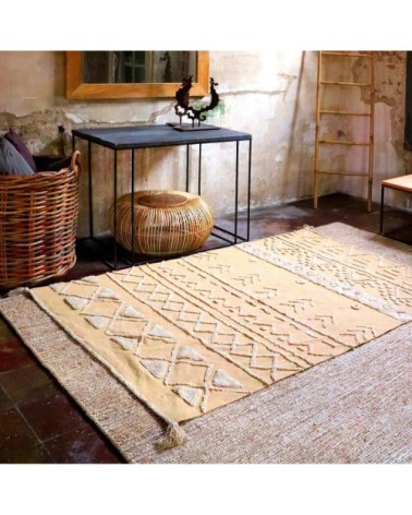 Tapis ethnique berbère en coton jaune 140x200