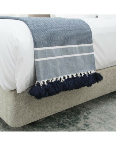 Plaid coton bleu pétrole 160x250
