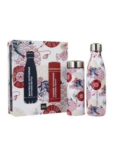 Coffret Motif japan  théière et bouteille isotherme