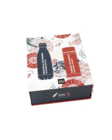 Coffret Motif japan  théière et bouteille isotherme