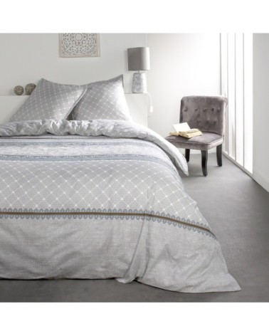 Parure de lit 2 personnes imprimé en Coton Gris 220x240 cm