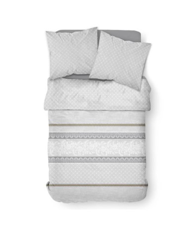 Parure de lit 2 personnes imprimé en Coton Gris 220x240 cm