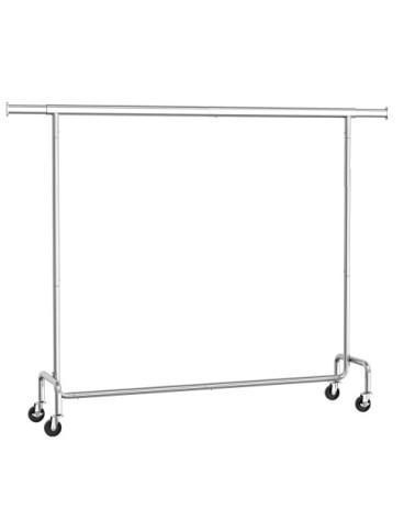 Portant à vêtements avec roulettes tringle extensible en métal argent