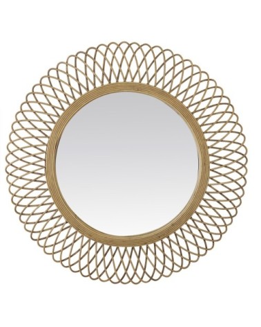 Miroir rond en rotin en rotin marron clair D82