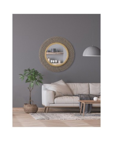 Miroir rond en rotin en rotin marron clair D82