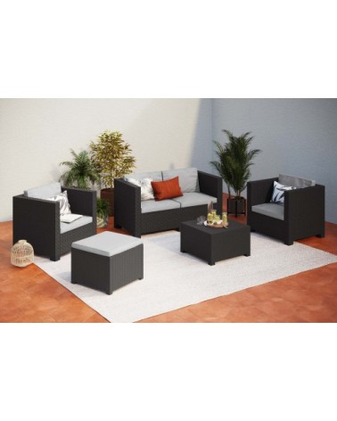 Salon de jardin 5 places effet résine tressée gris