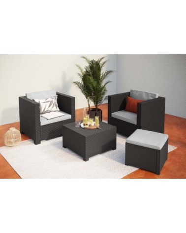 Salon de jardin 3 places effet résine tressée gris
