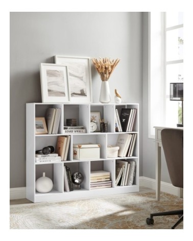 Bibliothèque, séparateur avec 11 compartiments de rangement, blanc
