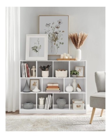 Bibliothèque, séparateur avec 11 compartiments de rangement, blanc