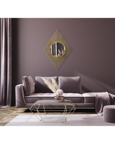 Miroir soleil losange en métal or 82x65