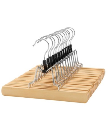 Cintre de jupe en bois lot de 12 pince pleine largeur couleur boisée
