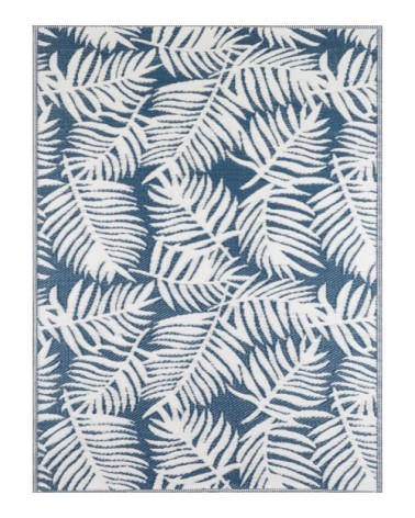 Tapis extérieur motif palmier bleu 120x160