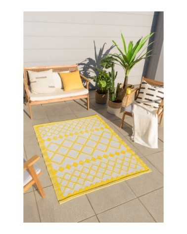 Tapis extérieur motif géométrique jaune 150x220