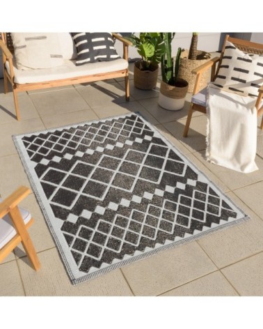 Tapis extérieur motif géométrique noir 120x160