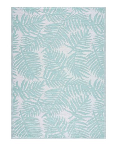 Tapis extérieur motif palmier turquoise 150x220