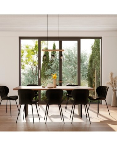 Suspension 3 lampes en bois d'eucalyptus et métal noir