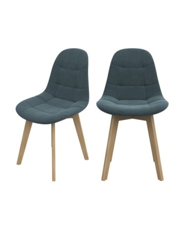 Chaise scandinave bleu/gris pieds bois d'hêtre (lot de 2)