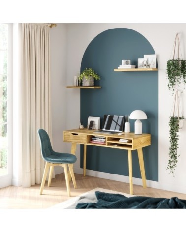 Chaise scandinave bleu/gris pieds bois d'hêtre (lot de 2)