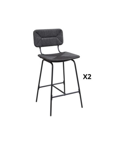 Lot de 2 tabourets de bar en métal et corde tressée noire 65 cm TIDRA